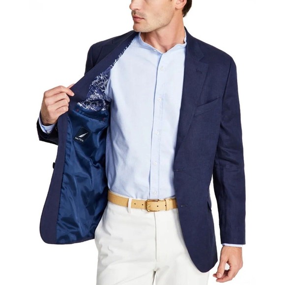 NAUTICA Men’s Navy Blue Slim Fit Linen Blend Sport Coat 42R - Picture 5 of 11